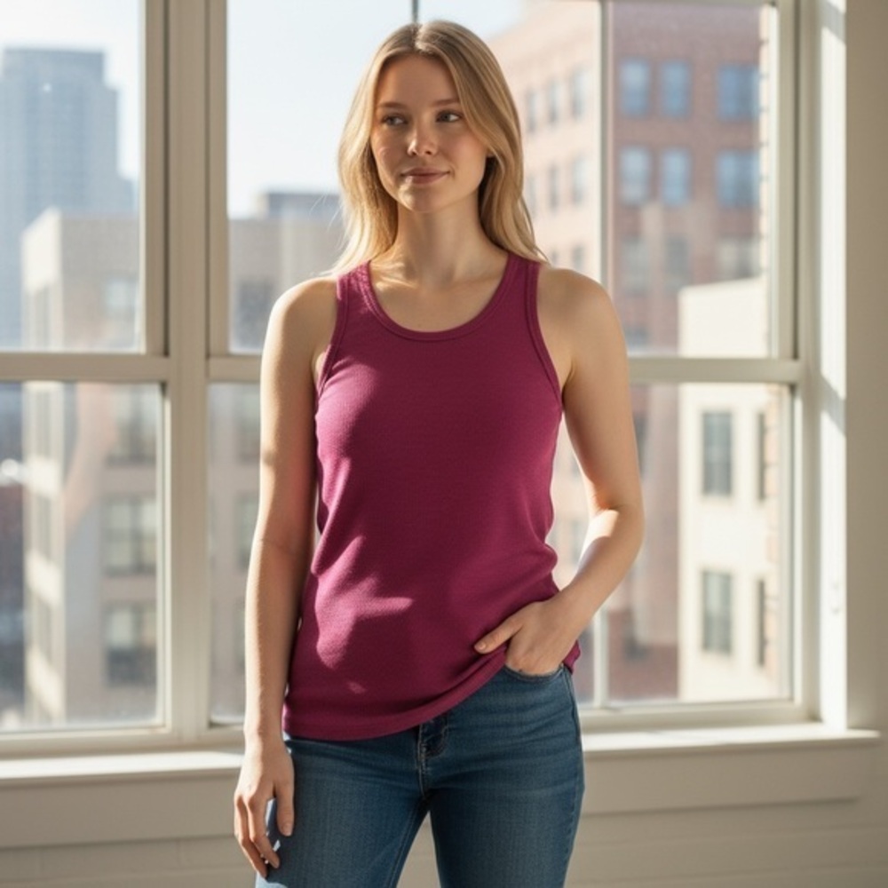 Free People Ribbed Maroon Tank High Neck Flowy Size Large
